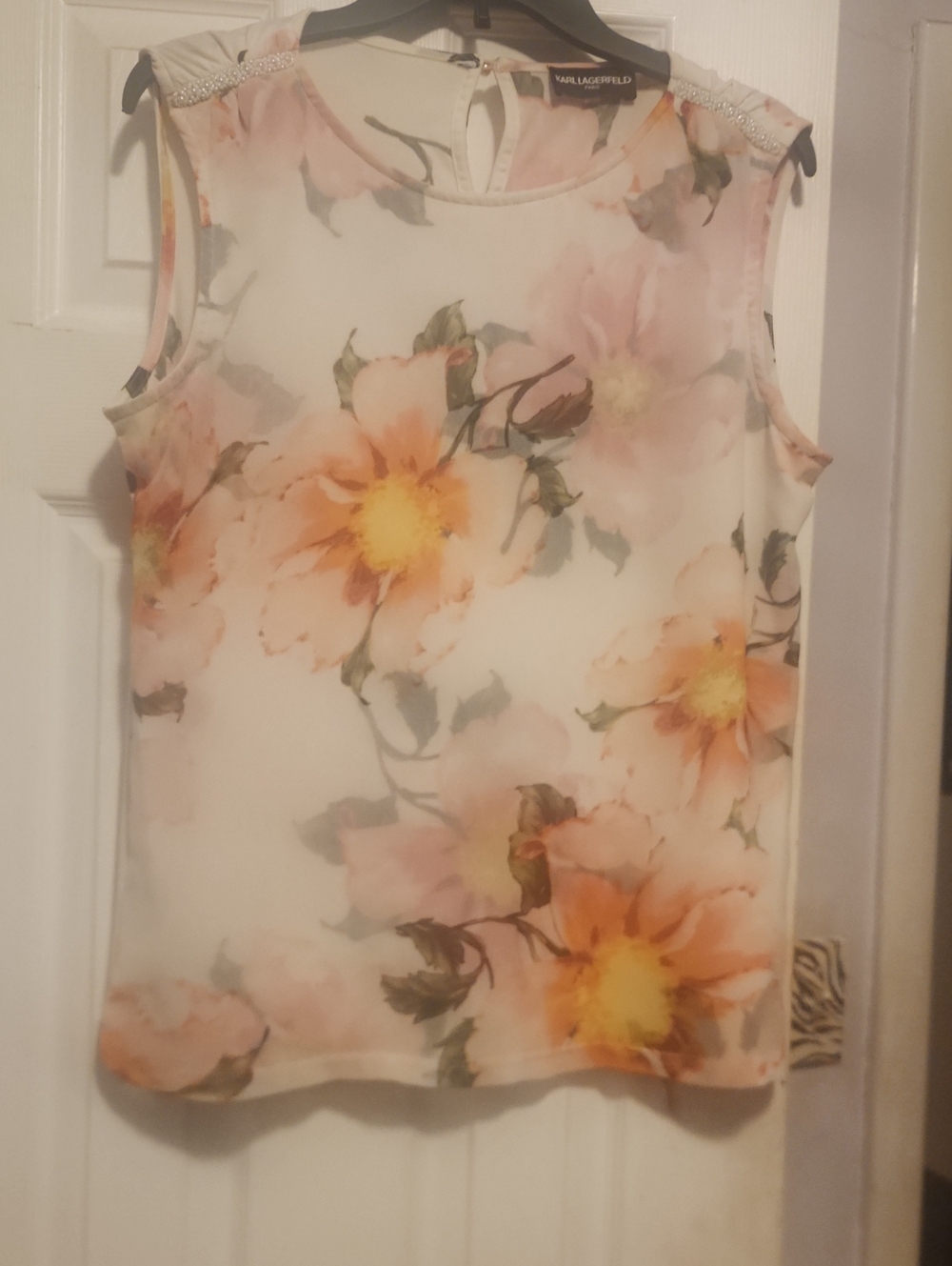 Karl Lagerfeld Sheer Floral Camisole in Peach, Yellow and Green